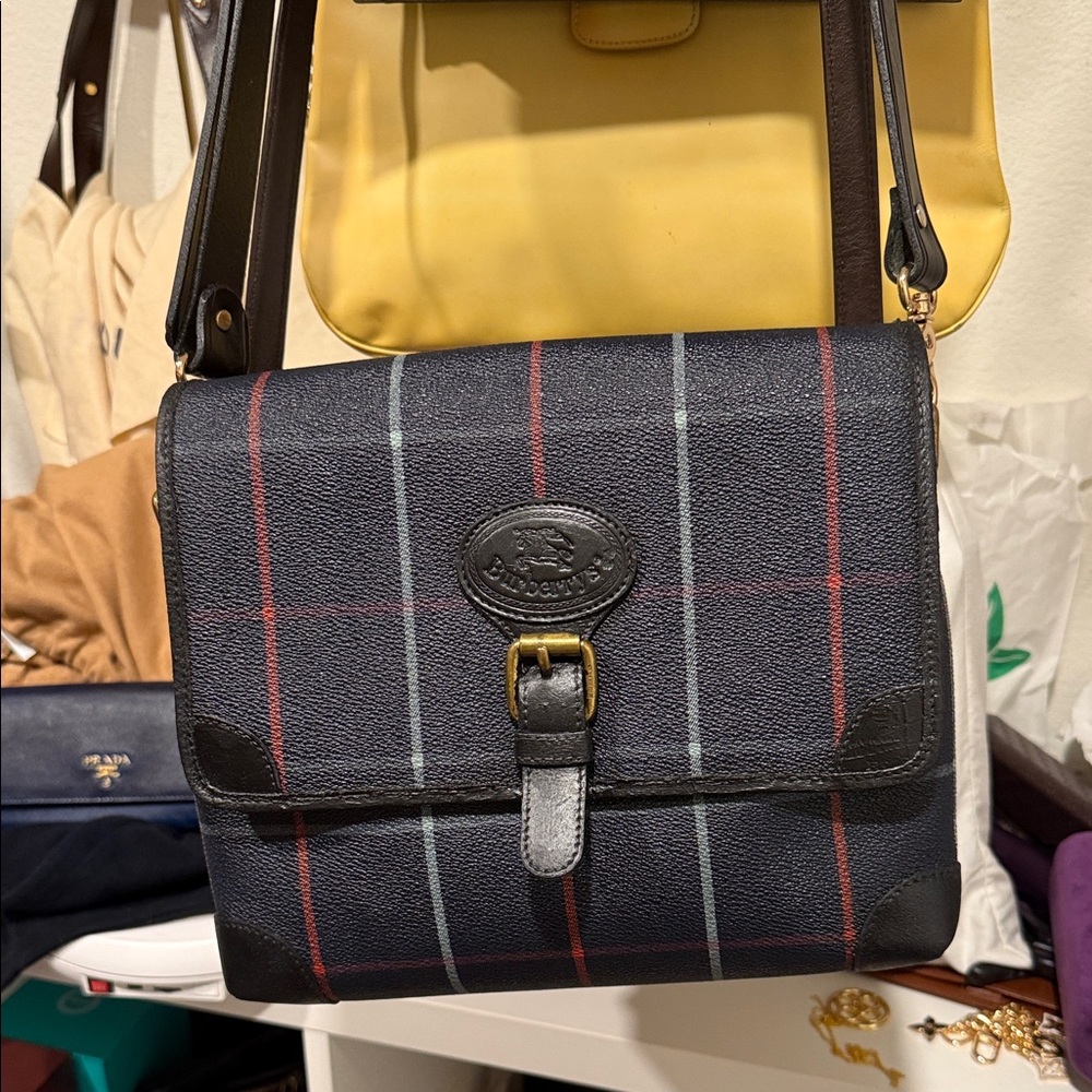 Burberry Blackwatch Plaid Leather Messenger Bag